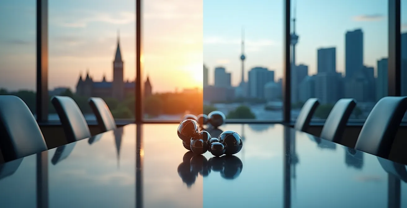 Split-screen comparison of federal and provincial incorporation documents for Canadian tech startups