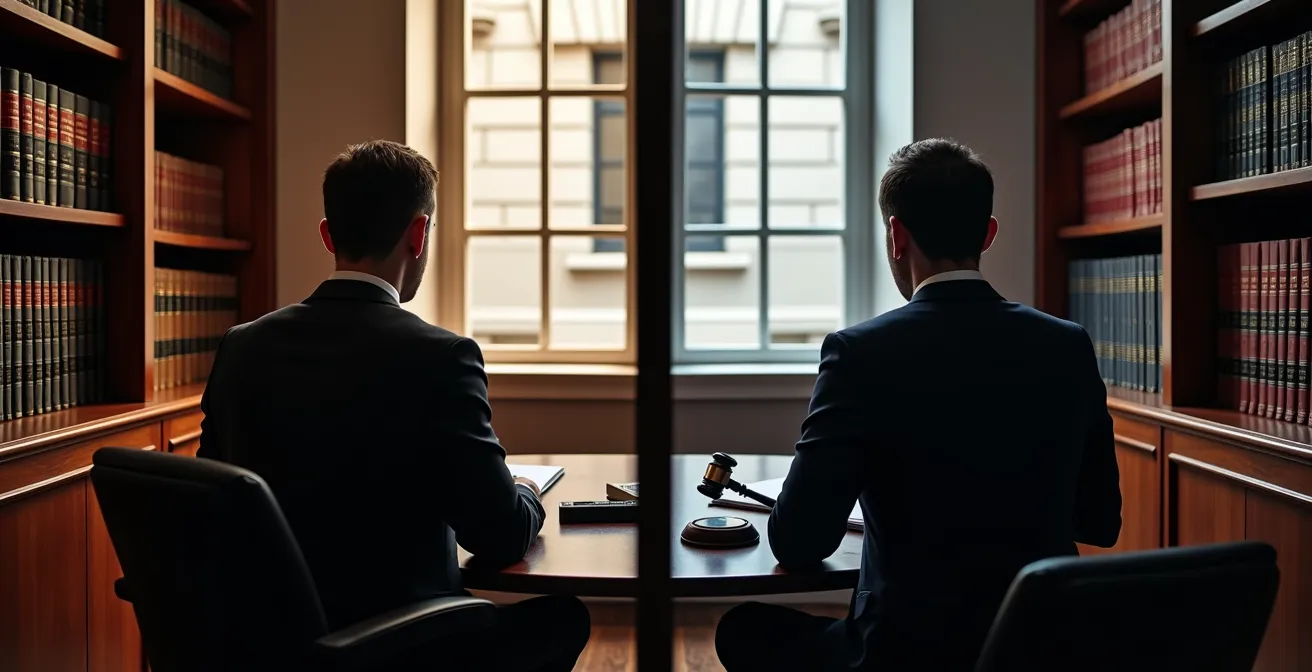 Split-screen comparison showing Quebec notary in professional office versus notary public desk setup