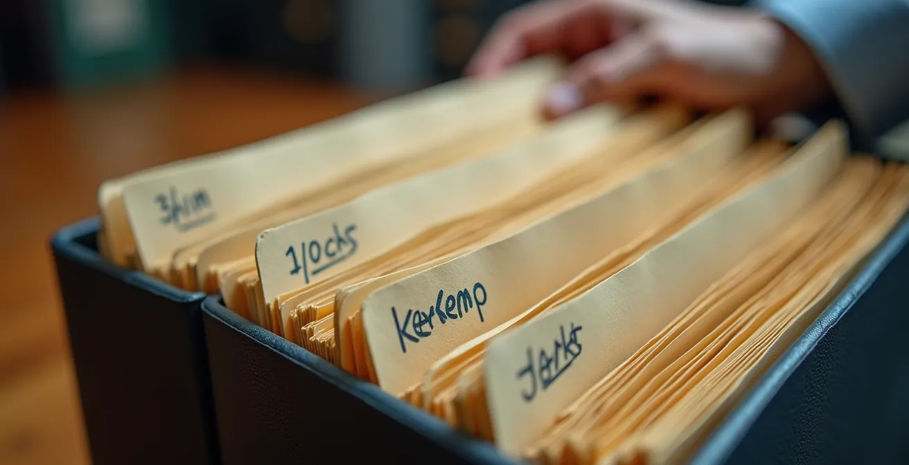 Close-up of business documents and evidence files being organized