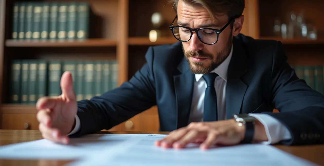 Legal professionals reviewing contracts in modern office setting