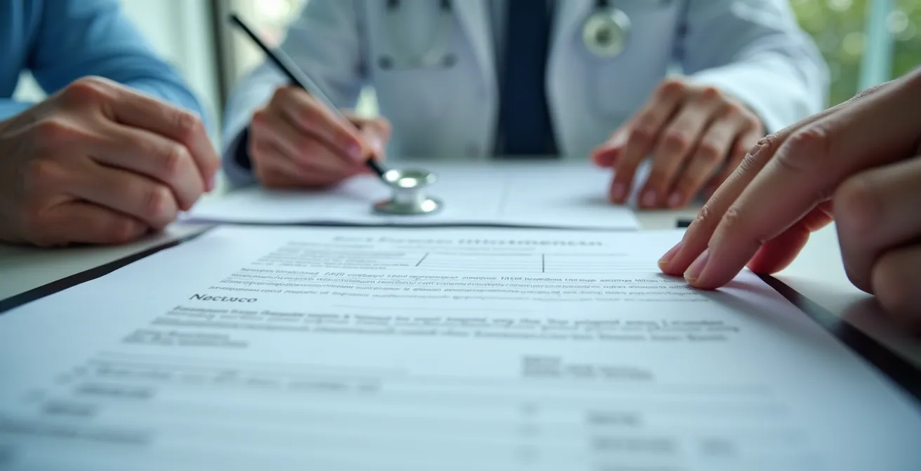 Close-up of hands holding privacy consent forms for employee health data