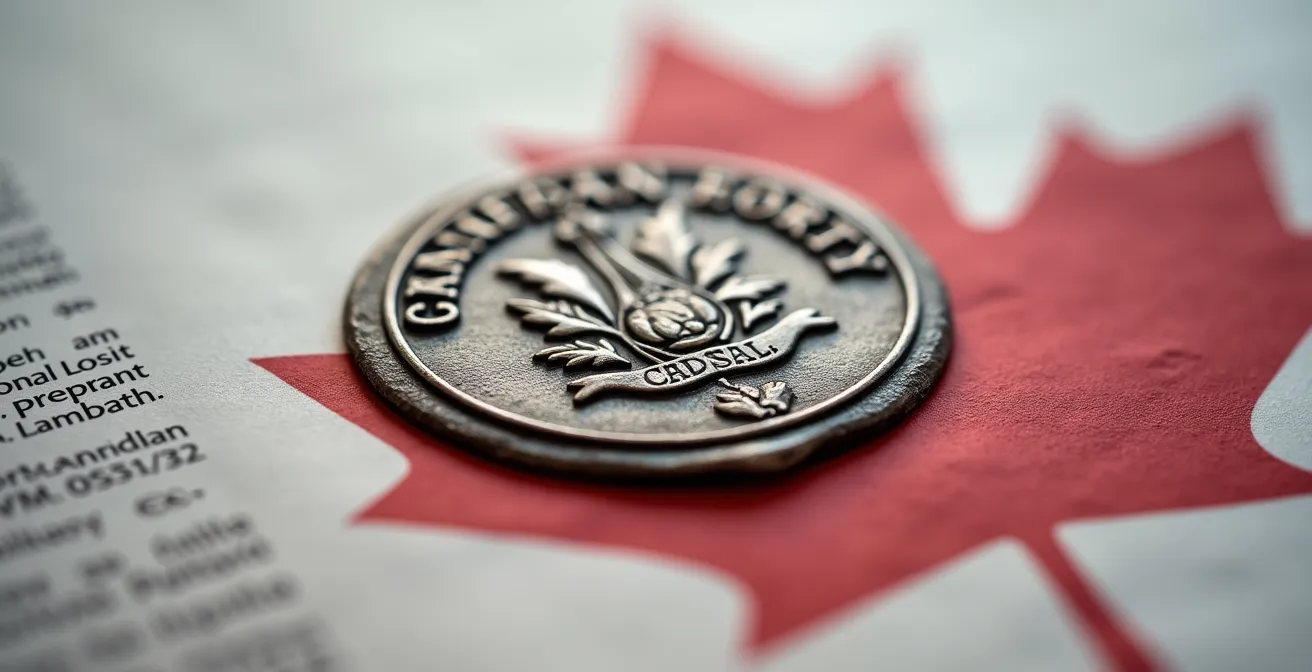 Close-up of official patent documents with Canadian Federal Court seal in background