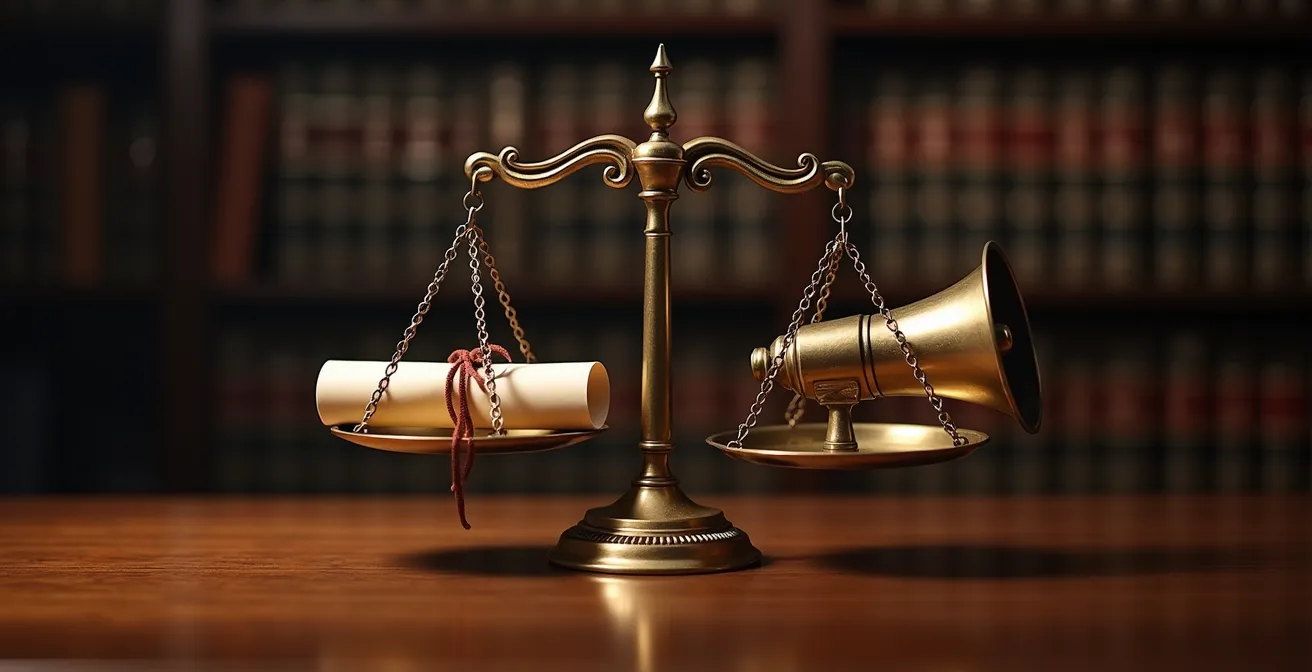 Symbolic representation of balancing public interest and legal rights