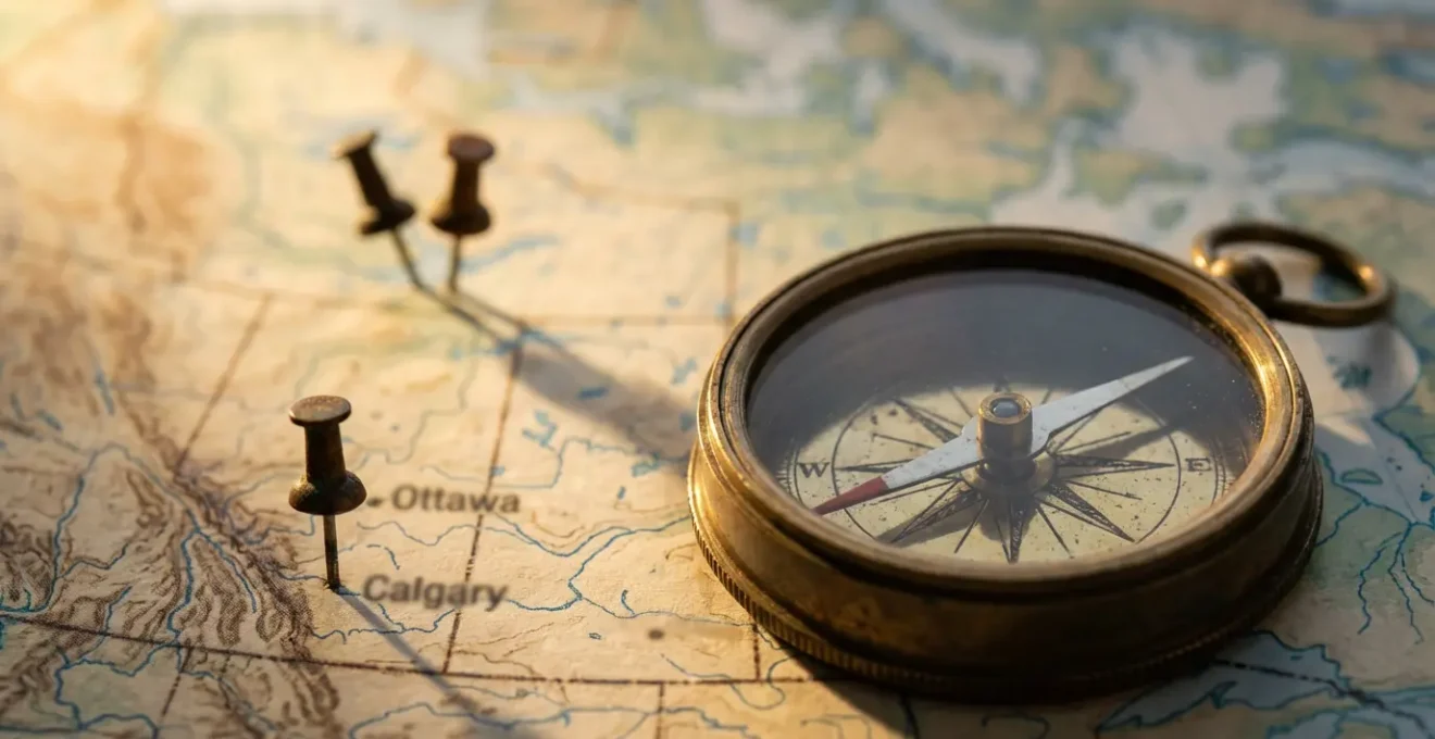 Aerial view of Canadian city showing geographic distance between court locations